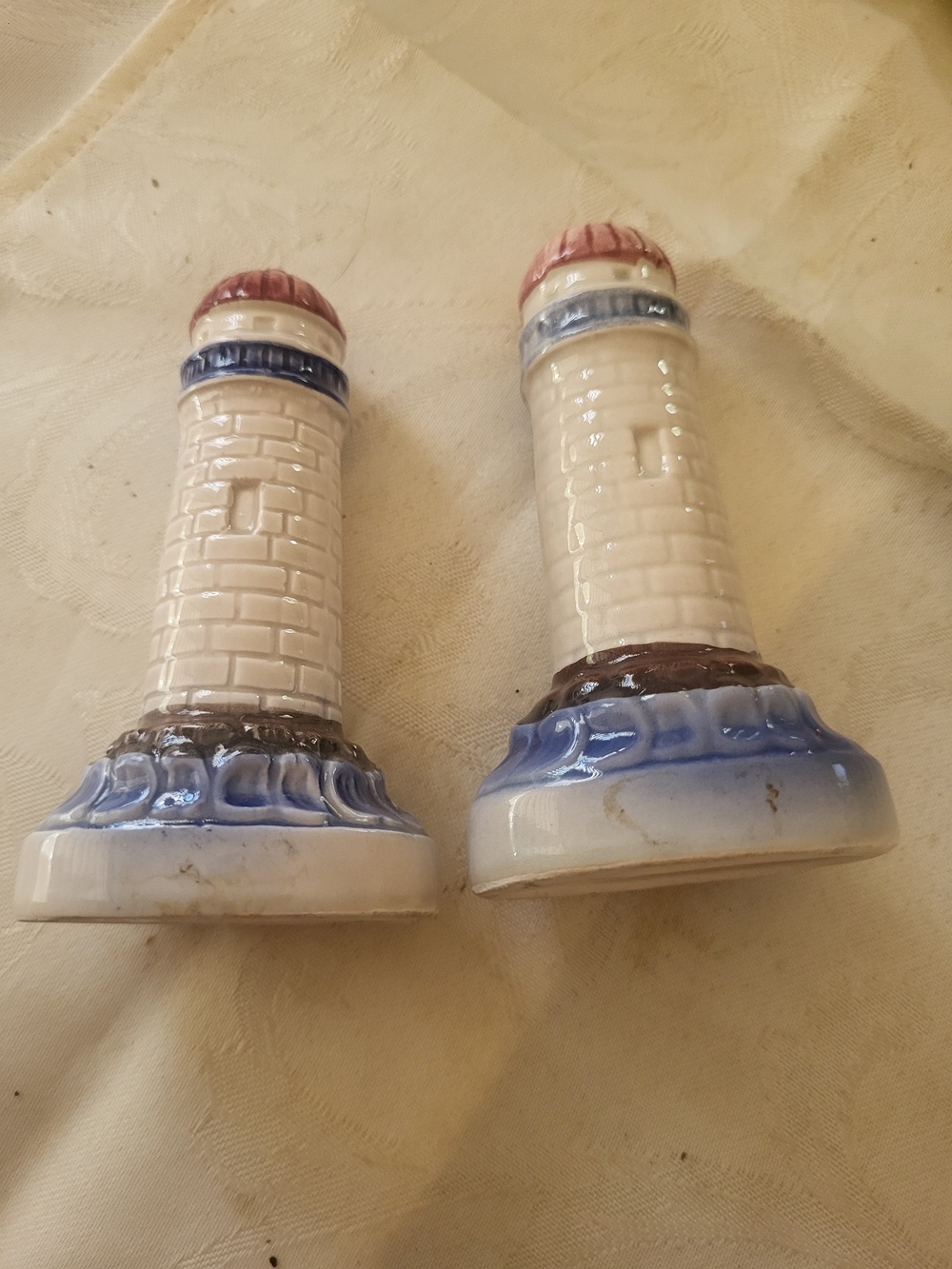 Lighthouse Salt And Pepper Shakers Nautical 4'' Blue and cream Nautical